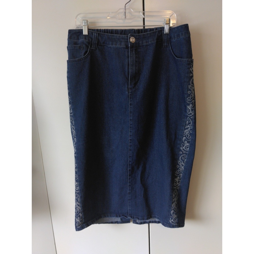 Catherine's Denim Midi Skirt Size 0x 14/16 Side Embroidery Western Boho Cottage